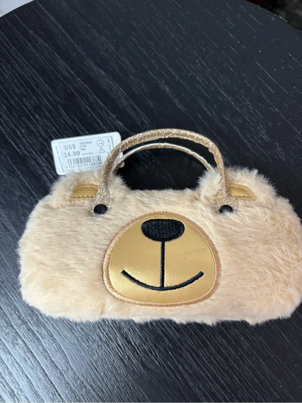 Kids Plush Bear Handle Eyewear Case Purse in Beige